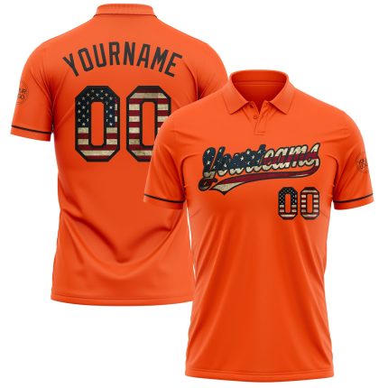 Personalized Orange Vintage USA Flag-Black Performance Vapor Golf Polo Shirt Team Custom Name and Number