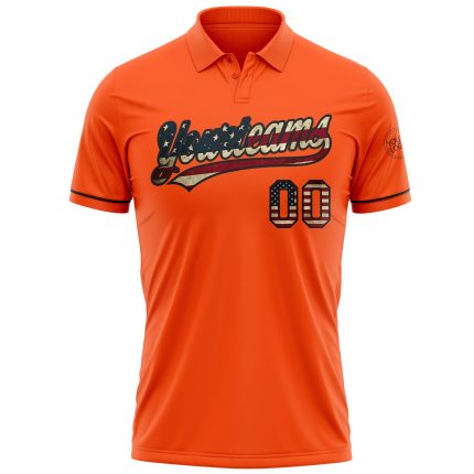 Personalized Orange Vintage USA Flag-Black Performance Vapor Golf Polo Shirt Team Custom Name and Number
