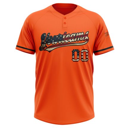Personalized Orange Vintage USA Flag-Black Two-Button Unisex Softball Jersey Team Custom Name and Number