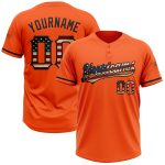 Personalized Orange Vintage USA Flag-Black Two-Button Unisex Softball Jersey Team Custom Name and Number