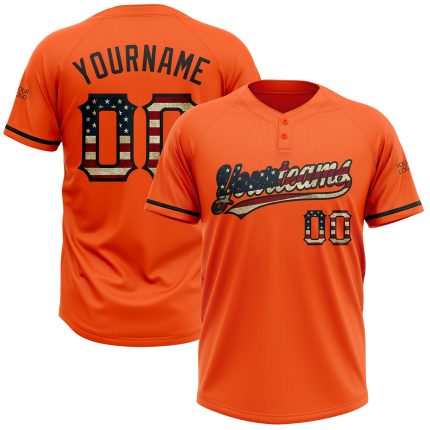 Personalized Orange Vintage USA Flag-Black Two-Button Unisex Softball Jersey Team Custom Name and Number
