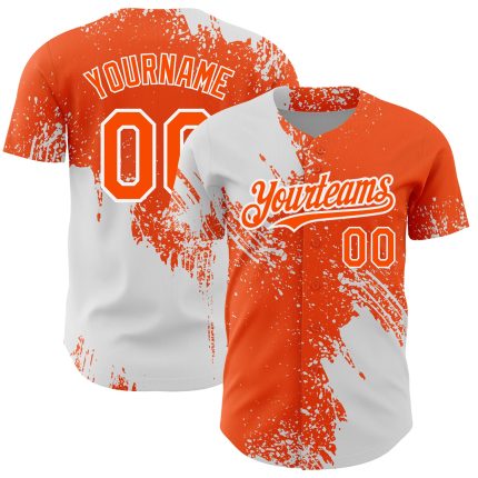 Personalized Orange White 3D Pattern Design Abstract Brush Stroke Authentic Baseball Jersey Team Custom Name and Number