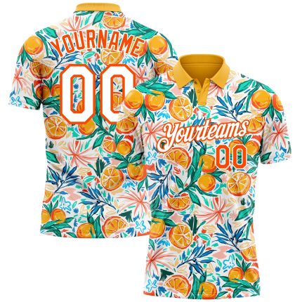 Personalized Orange White 3D Pattern Design Fruits Performance Golf Polo Shirt Team Custom Name and Number