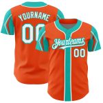 Personalized Orange White-Aqua 3 Colors Arm Shapes Authentic Baseball Jersey Team Custom Name and Number
