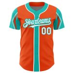 Personalized Orange White-Aqua 3 Colors Arm Shapes Authentic Baseball Jersey Team Custom Name and Number