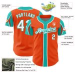 Personalized Orange White-Aqua 3 Colors Arm Shapes Authentic Baseball Jersey Team Custom Name and Number
