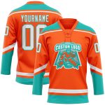 Personalized Orange White-Aqua Hockey Lace Neck Jersey Team Custom Name and Number