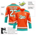 Personalized Orange White-Aqua Hockey Lace Neck Jersey Team Custom Name and Number