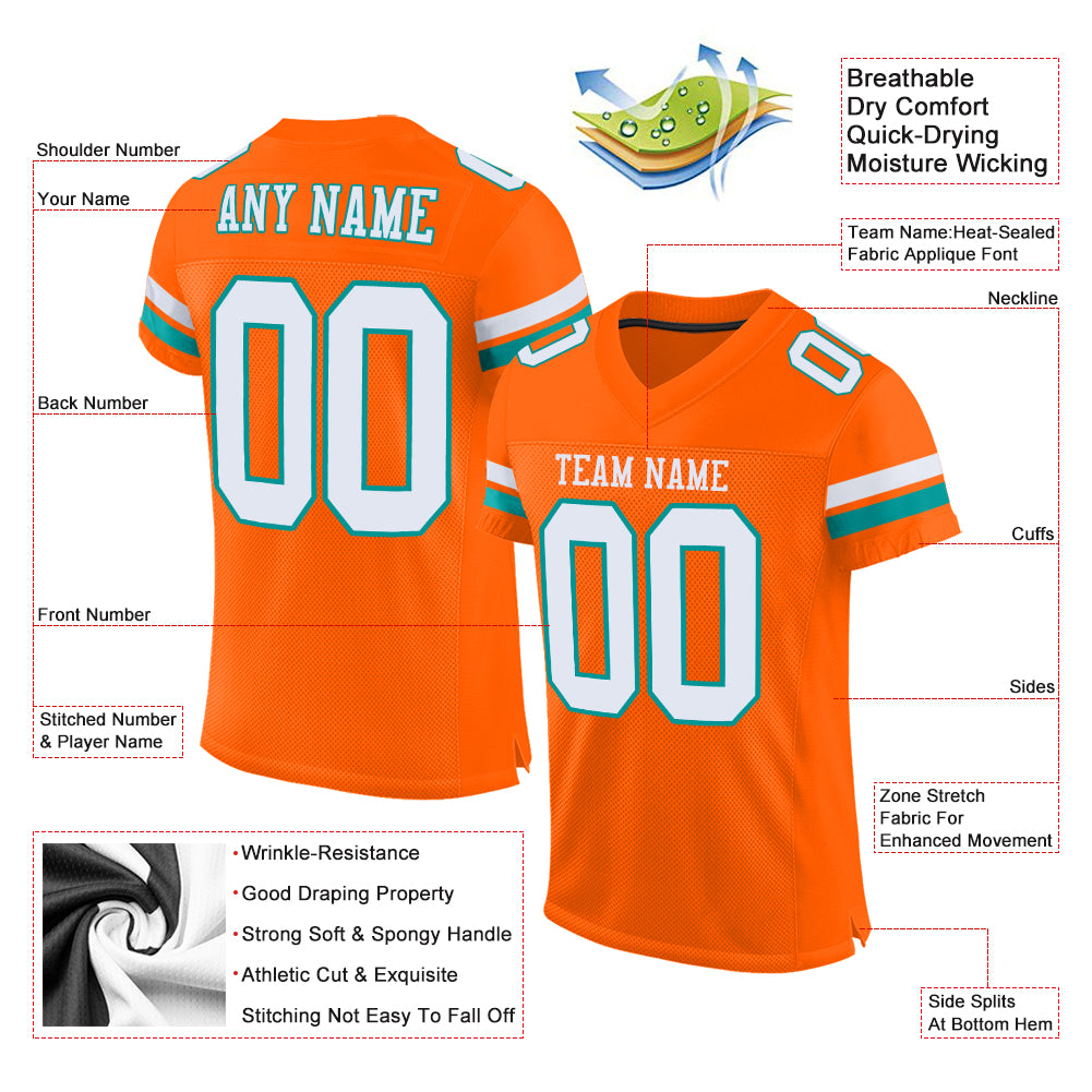 Personalized Orange White-Aqua Mesh Authentic Football Jersey Personalized Orange White-Aqua Mesh Authentic Football Jersey - Image 4