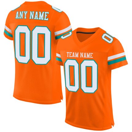 Personalized Orange White-Aqua Mesh Authentic Football Jersey