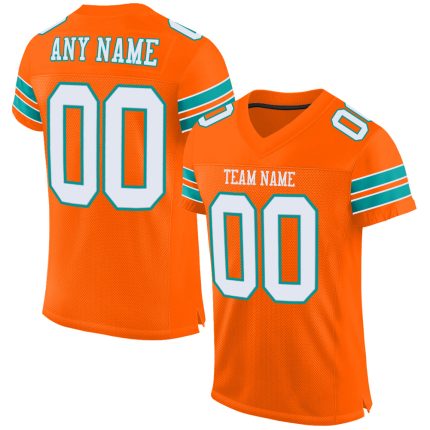 Personalized Orange White-Aqua Mesh Authentic Football Jersey Team Custom Name and Number
