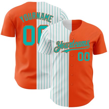 Personalized Orange White-Aqua Pinstripe Authentic Split Fashion Baseball Jersey Team Custom Name and Number