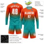Personalized Orange White-Aqua Sublimation Long Sleeve Fade Fashion Soccer Uniform Jersey Team Custom Name and Number