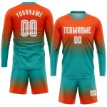 Personalized Orange White-Aqua Sublimation Long Sleeve Fade Fashion Soccer Uniform Jersey Team Custom Name and Number