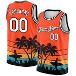 Personalized Orange White-Black 3D Pattern Hawaii Beach Palm Trees Authentic Basketball Jersey Team Custom Name and Number