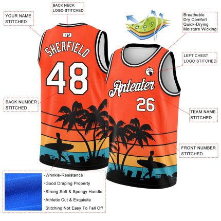 Personalized Orange White-Black 3D Pattern Hawaii Beach Palm Trees Authentic Basketball Jersey Team Custom Name and Number