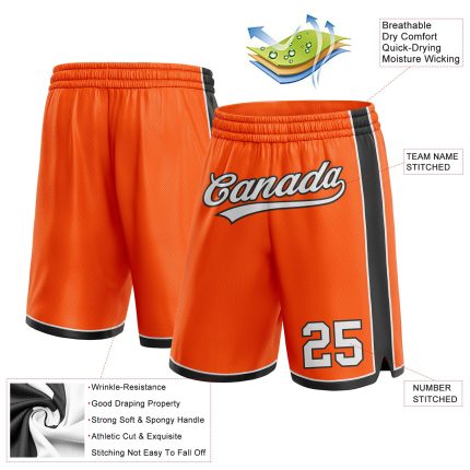 Personalized Orange White-Black Authentic Basketball Shorts Team Custom Name and Number