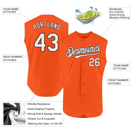Personalized Orange White-Black Authentic Sleeveless Baseball Jersey