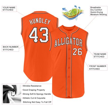 Personalized Orange White-Black Authentic Sleeveless Baseball Jersey Team Custom Name and Number