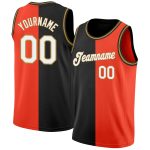 Personalized Orange White-Black Authentic Split Fashion Basketball Jersey Team Custom Name and Number