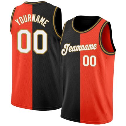 Personalized Orange White-Black Authentic Split Fashion Basketball Jersey Team Custom Name and Number