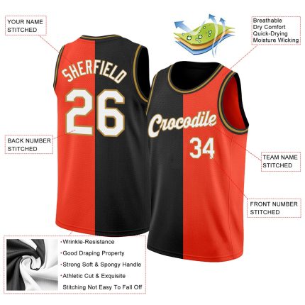 Personalized Orange White-Black Authentic Split Fashion Basketball Jersey Team Custom Name and Number
