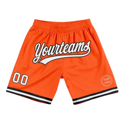 Personalized Orange White-Black Authentic Throwback Basketball Shorts Team Custom Name and Number