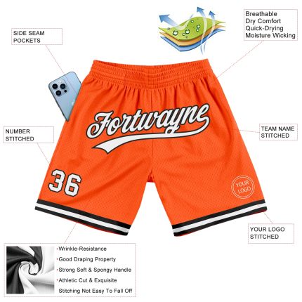 Personalized Orange White-Black Authentic Throwback Basketball Shorts Team Custom Name and Number