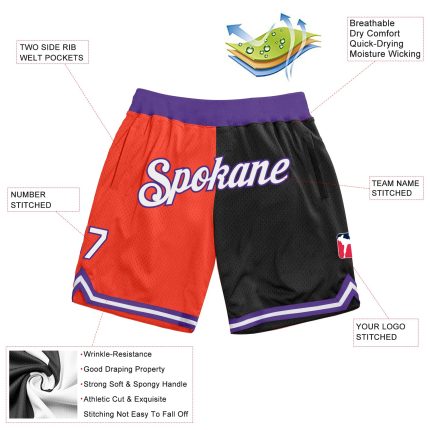 Personalized Orange White-Black Authentic Throwback Split Fashion Basketball Shorts