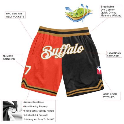 Personalized Orange White-Black Authentic Throwback Split Fashion Basketball Shorts Team Custom Name and Number