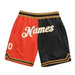 Personalized Orange White-Black Authentic Throwback Split Fashion Basketball Shorts Team Custom Name and Number
