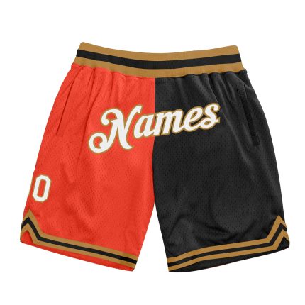 Personalized Orange White-Black Authentic Throwback Split Fashion Basketball Shorts Team Custom Name and Number