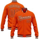 Personalized Orange White-Black Bomber Full-Snap Varsity Letterman Jacket