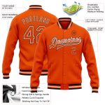 Personalized Orange White-Black Bomber Full-Snap Varsity Letterman Jacket