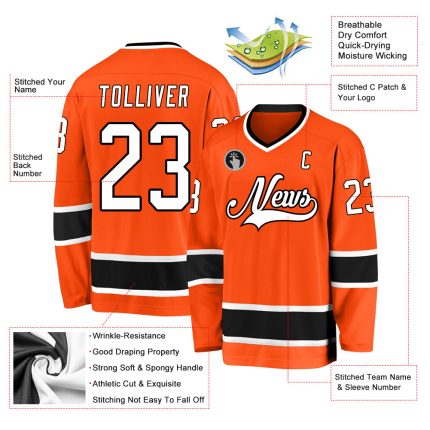 Personalized Orange White-Black Hockey Jersey