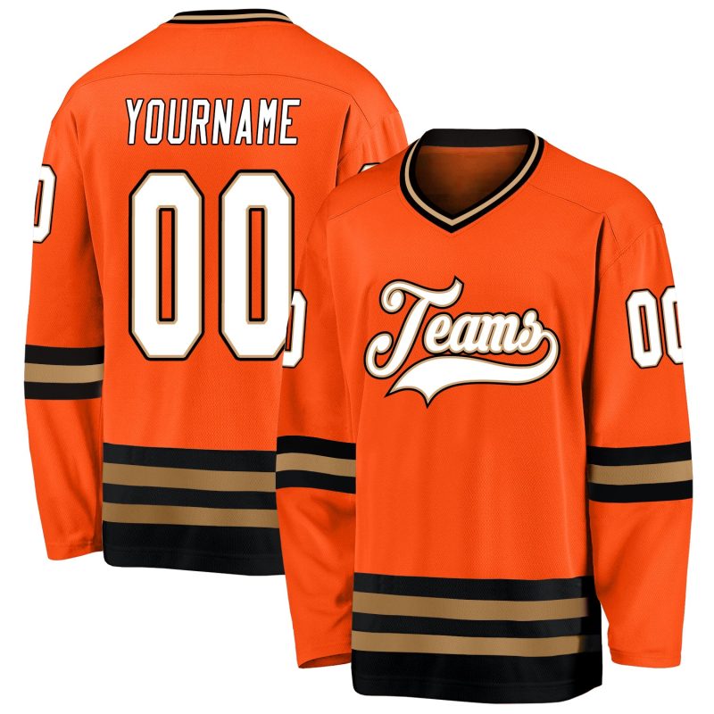 Personalized Orange White-Black Hockey Jersey Team Custom Name and Number