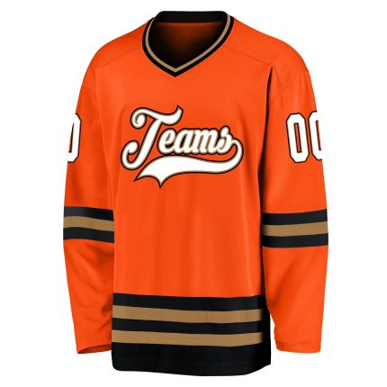 Personalized Orange White-Black Hockey Jersey Team Custom Name and Number