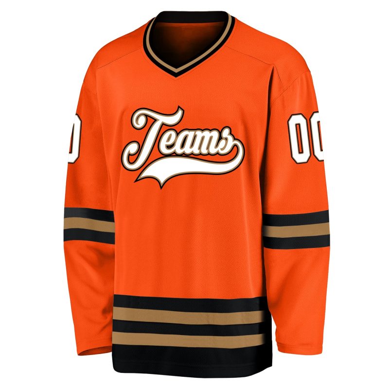 Personalized Orange White-Black Hockey Jersey Team Custom Name and Number