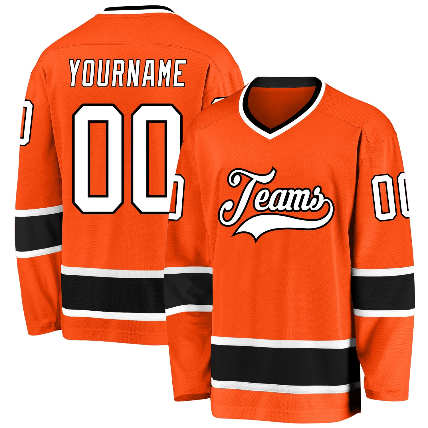 Personalized Orange White-Black Hockey Jersey