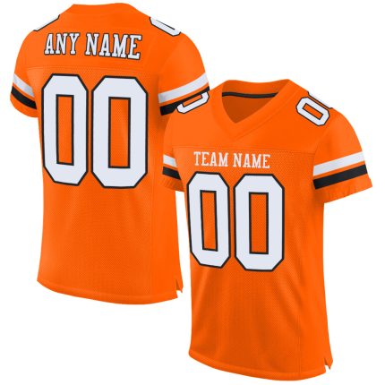 Personalized Orange White-Black Mesh Authentic Football Jersey