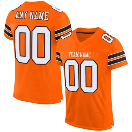 Personalized Orange White-Black Mesh Authentic Football Jersey Team Custom Name and Number