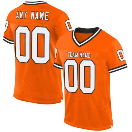 Personalized Orange White-Black Mesh Authentic Throwback Football Jersey