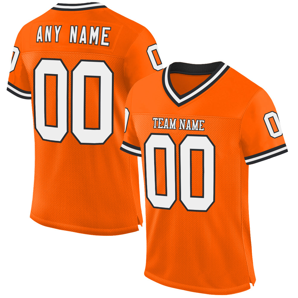 Personalized Orange White-Black Mesh Authentic Throwback Football Jersey