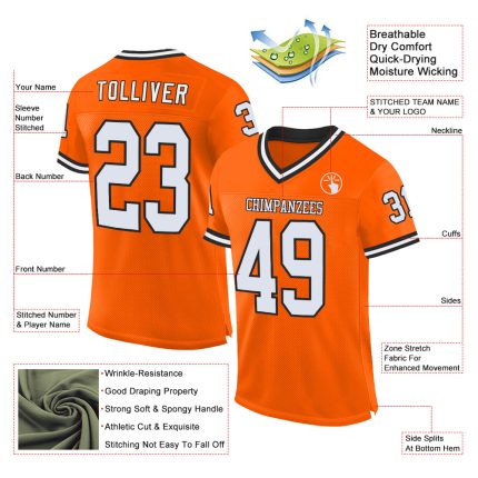 Personalized Orange White-Black Mesh Authentic Throwback Football Jersey