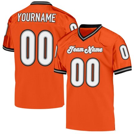 Personalized Orange White-Black Mesh Authentic Throwback Football Jersey Team Custom Name and Number