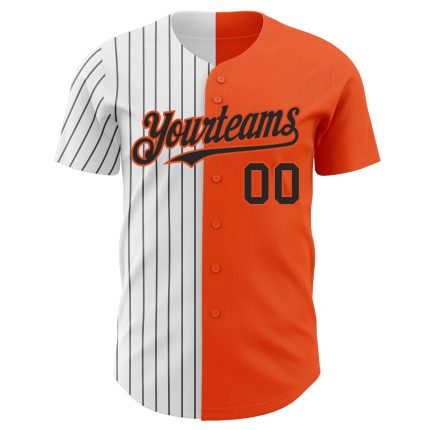 Personalized Orange White-Black Pinstripe Authentic Split Fashion Baseball Jersey Team Custom Name and Number