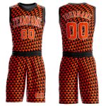 Personalized Orange White-Black Triangle Shapes Round Neck Sublimation Basketball Suit Jersey Team Custom Name and Number