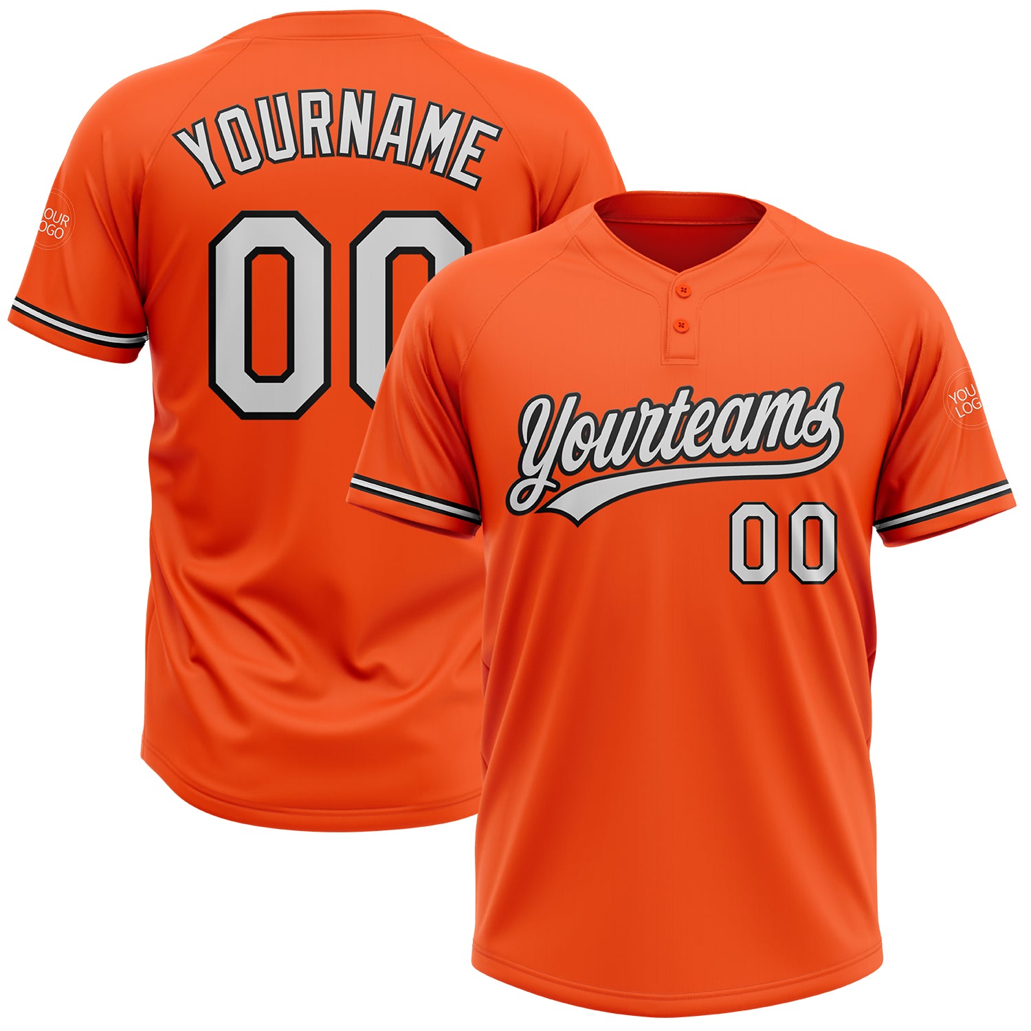 Personalized Orange White-Black Two-Button Unisex Softball Jersey Team Custom Name and Number