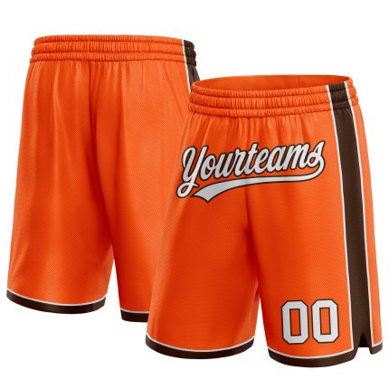 Personalized Orange White-Brown Authentic Basketball Shorts Team Custom Name and Number