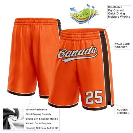 Personalized Orange White-Brown Authentic Basketball Shorts Team Custom Name and Number